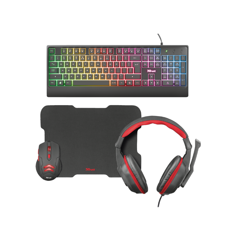 Kit Teclado+ Mouse+Pad+Audifono trust Gaming Ziva 3.5mm Rgb